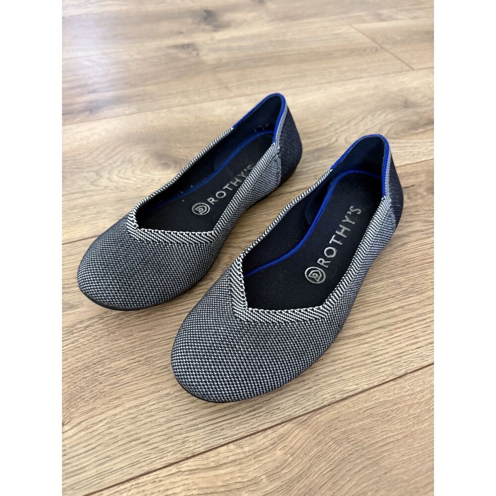 ROTHY'S 7.5 womens blue black The Flat Cloud Grey Birdseye Flexible Shoe